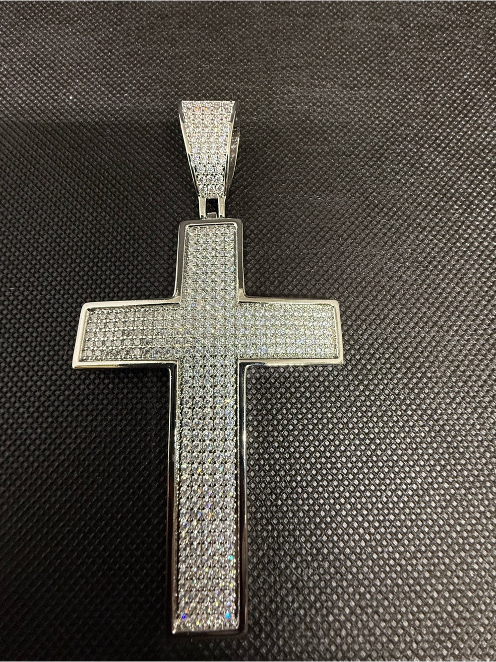 Pave Cross Pendant - Silver Tone with Moissanite Stones. Passes diamond tester